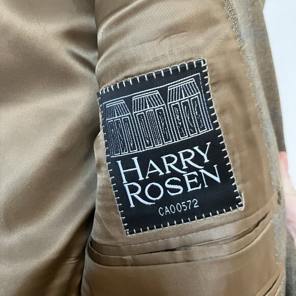 Harry Rosen Canali Wool Blazer Mens 50 Tan Plaid Neutral Check Made Italy - Picture 11 of 13